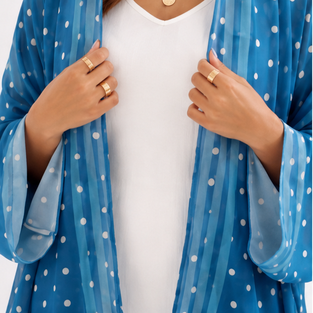 Deep Blue Polka Dot Hooded Abaya