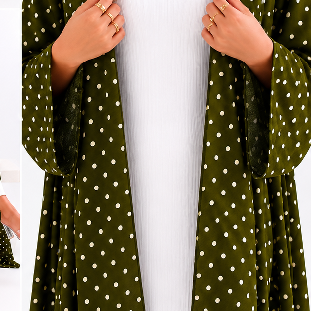 Olive Green Polka Dot Hooded Abaya