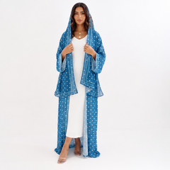 Deep Blue Polka Dot Hooded Abaya